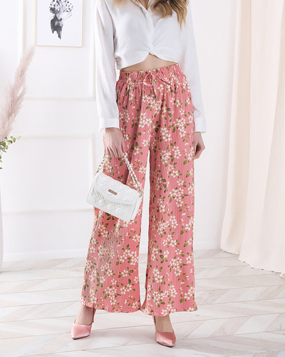 Pantalon en tissu rose à fleurs pour femme - Vêtements