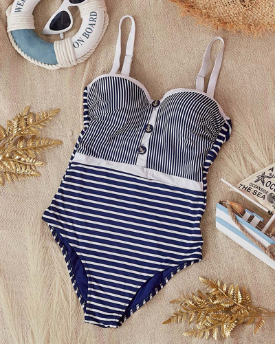 Maillot de bain 1 pièce femme rayé bleu marine - Sous-vêtements
