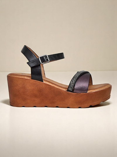 Sandales compensées pour femmes Royalfashion avec strass et paillettes Aurora Glow
