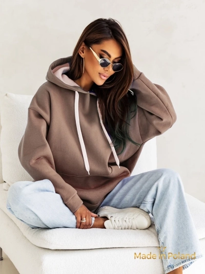 Blouse à Capuche pour Femmes Leonida Marron à Manches Longues
