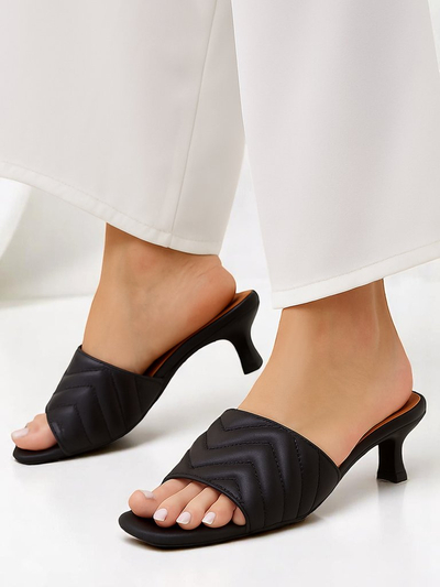 Sandales pour femmes Callista Nero à talon aiguille de 5 cm, été, cuir écologique