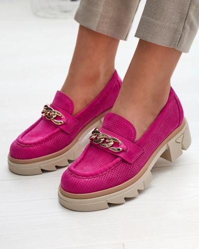 Royalfashion Mocassins en daim écologique avec embellissement doré en fuchsia Zaffix