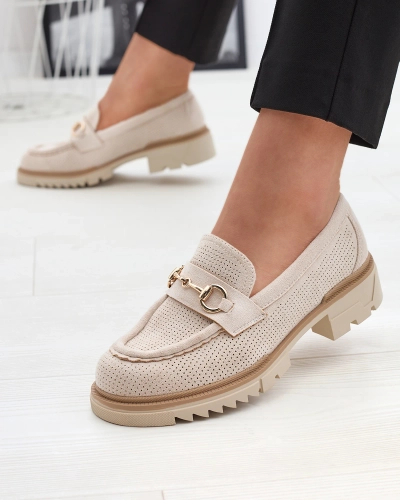 Mocassins ajourés crème pour femme avec chaîne Imerila - Chaussures