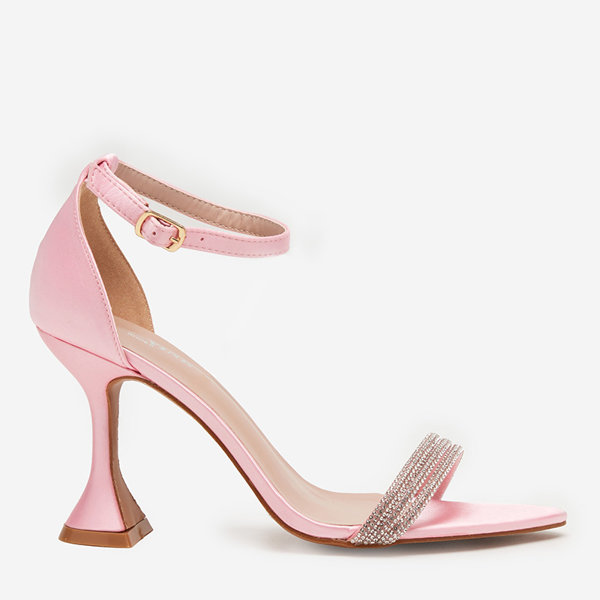 Sandales roses pour femme à talon haut avec zircons cubiques décoratifs Manestri - Footwear