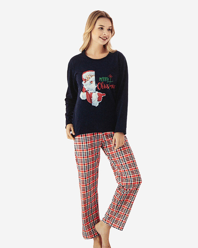 Pyjama 2 pièces bleu marine pour femmes avec impression de Noël - Vêtements