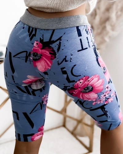 Short femme 3/4 bleu et rose imprimé GRANDE TAILLE - Vêtements