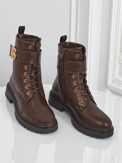 Bottines en cuir Castorina marron avec fermeture éclair, bout rond, cuir écologique