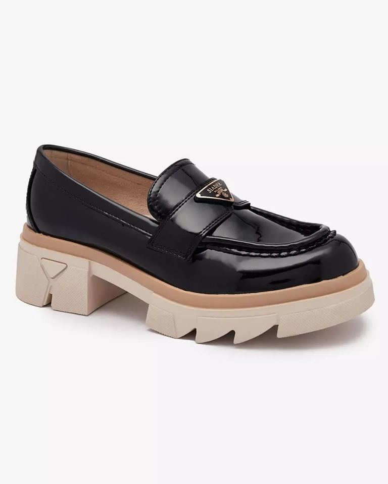 Mocassins noirs laqués pour femme avec décoration Sarix - Footwear