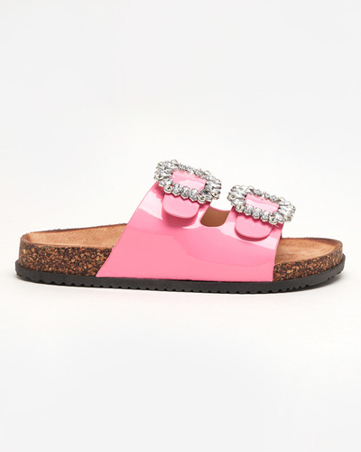 Chaussons femme fuchsia avec fermoirs décorés. Olimika - Footwear