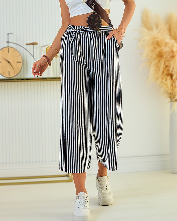 Royalfashion Pantalon culotte large rayé pour femme