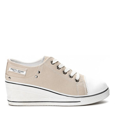 Beżowe trampki na koturnie - Obuwie