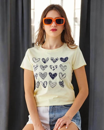 Royalfashion T-shirt en coton Femme Beaucoup de cœurs