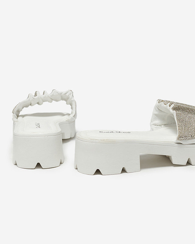 OUTLET Chaussons blancs pour femmes avec zircons cubiques Emkoy- Footwear