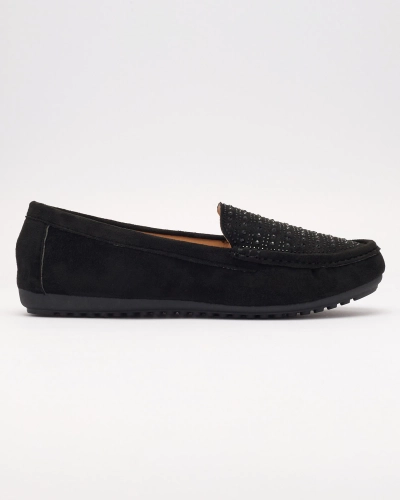 Mocassins noirs pour femme avec zircons Bretika - Footwear