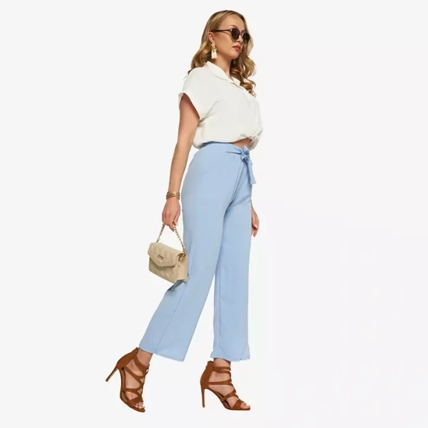 Pantalon large en tissu bleu pour femme - Vêtements