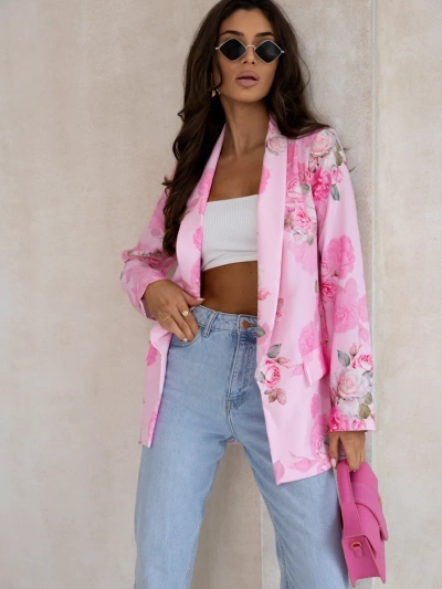 Blazer femme Royalfashion sans fermeture avec fleurs roses