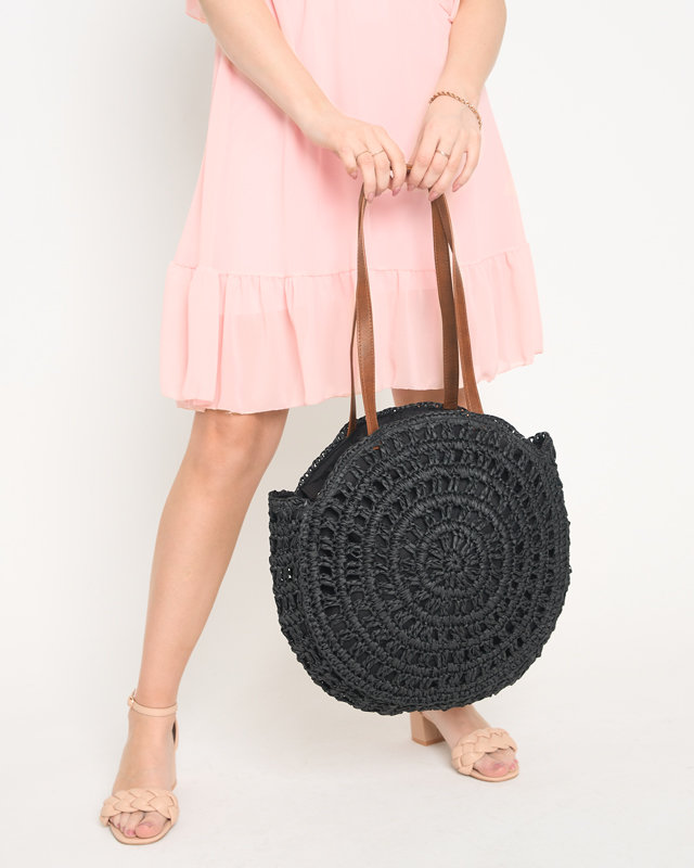 Sac rond en paille noire pour femme - Accessoires