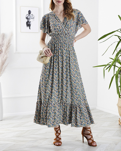 Robe midi fleurie pour femme en vert- Vêtements