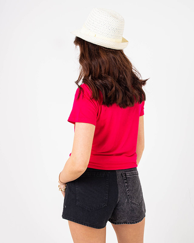 T-Shirt Femme Fuchsia avec Couronne et Paillettes - Vêtements