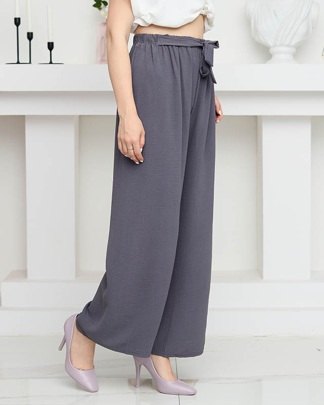 Pantalon palazzo large pour femme gris foncé avec cravate - Vêtements