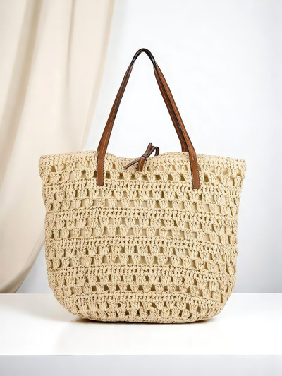 Royalfashion Grand sac à main en paille pour femme Naturel Classique