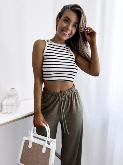 Pantalon large côtelé vert pour femme - Vêtements