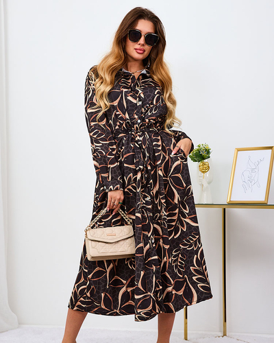 Royalfashion Robe longue à motifs noirs et marron clair pour femme