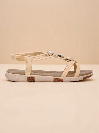 Sandales pour femmes Royalfashion Bellona beiges avec strass sur plateforme