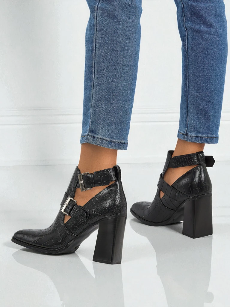 Bottines à talons épais gaufrées pour femmes Burnt Halo
