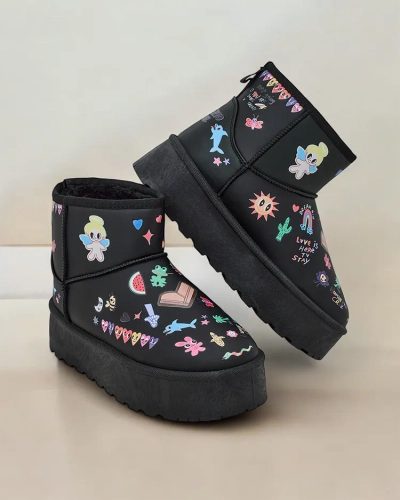 Royalfashion Bottes courtes pour femmes de style botte de neige avec des autocollants Hanaga