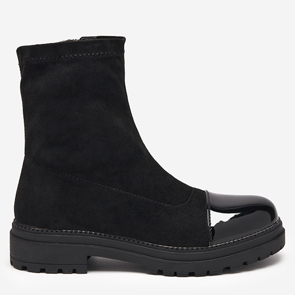 OUTLET Bottes femme noires en éco-suède à bout verni Nebika - Footwear