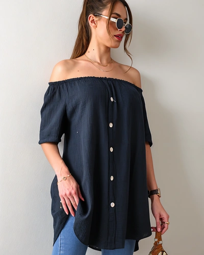 Blouse en coton pour femmes Royalfashion inspirée du style espagnol avec des boutons décoratifs