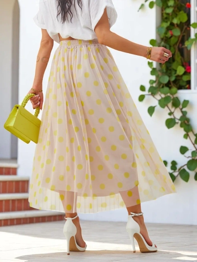 Jupe midi Royalfashion pour femmes en viscose avec tulle à pois