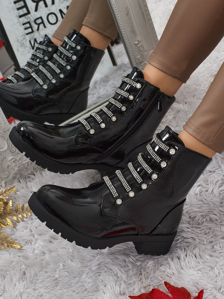 Bottines vernies à lacets pour femmes Fjorra