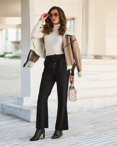 Royalfashion Pantalon en velours côtelé noir pour femme