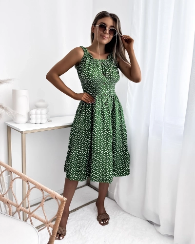 Robe femme au genou avec imprimé en vert foncé- Vêtements