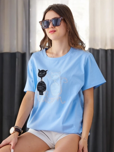 T-shirt en coton pour femmes Royalfashion avec des chatons