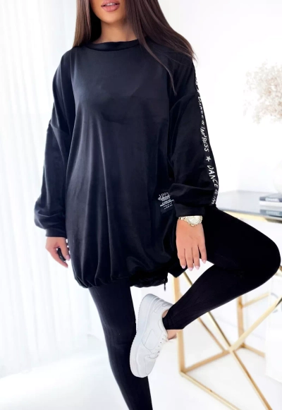 Royalfashion Tunique noire pour femme avec cordon de serrage