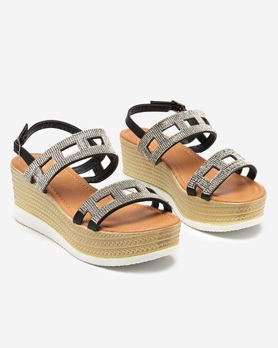 Sandales pour femmes noires avec des zircons sur un coin Masewi - Footwear