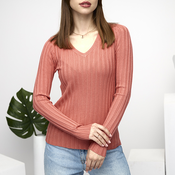 Pull côtelé corail femme - Vêtements