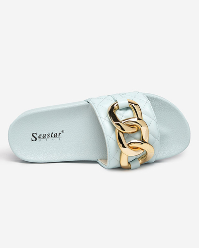 Chaussons matelassés femme bleus avec chaîne dorée Eteris - Footwear