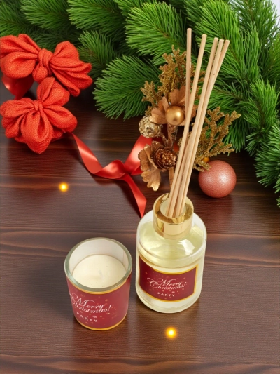 Ensemble : Bâtonnets parfumés et bougie Merry Christmas