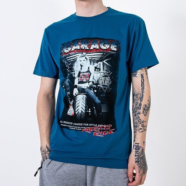 T-shirt homme en coton turquoise orné de l'imprimé et de l'inscription - Vêtements