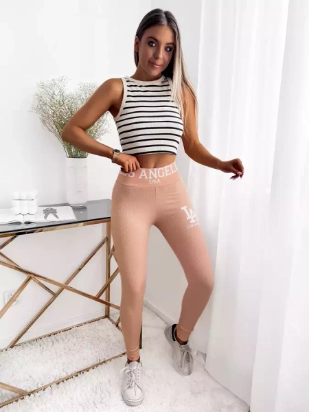 Legging côtelé poudré inscriptions femme - Vêtements