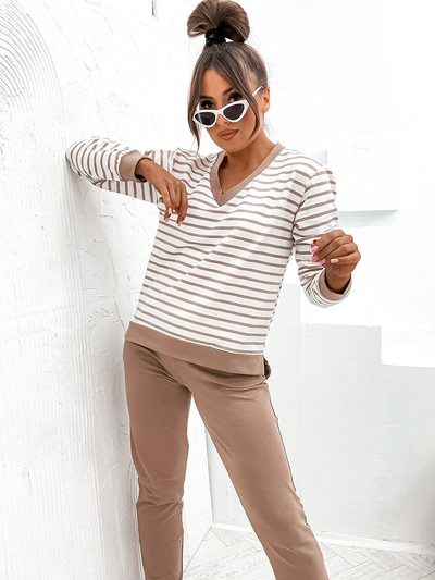 Royalfashion Ensemble coton rayé pour femme