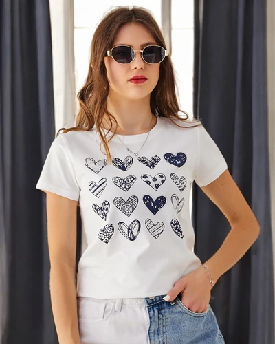 T-shirt en coton Royalfashion pour femmes A lot of Hearts