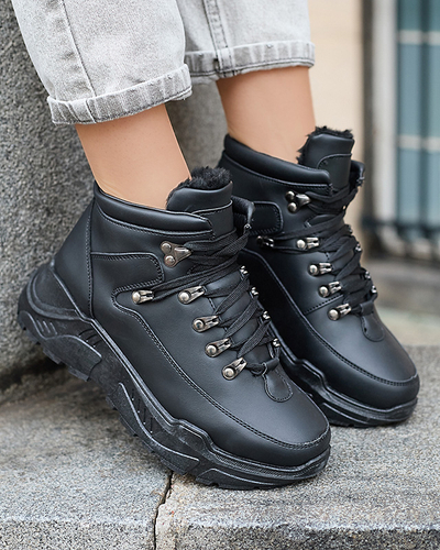 Bottes de neige en cuir écologique noir de Rueq- Footwear