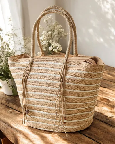 Royalfashion Grand sac à main en paille pour femmes