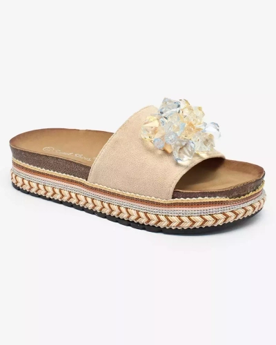 OUTLET Royalfashion Tongs femme avec cristaux en beige Bollah
