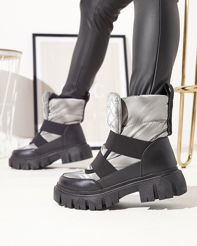 Bottes de neige pour femmes à semelle plate en noir-gris Ferory- Footwear